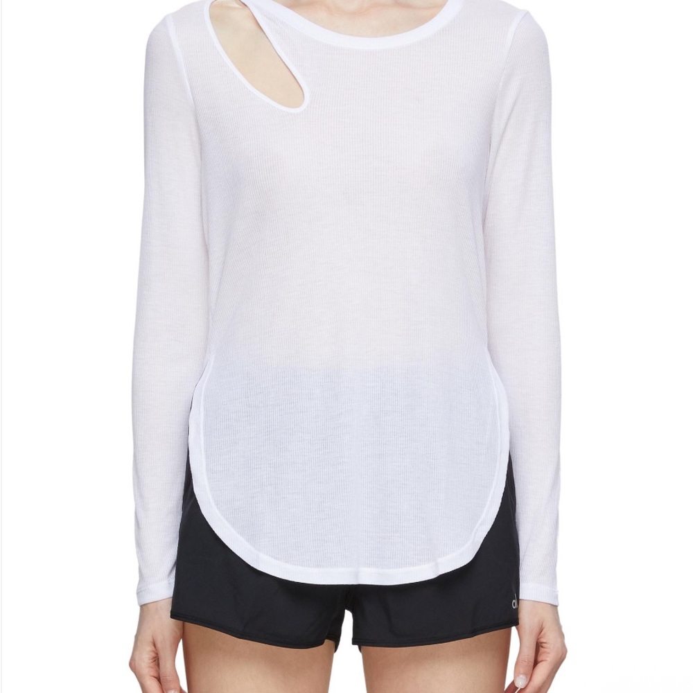 ALO Yoga Ribbed Peak Long Sleeve Shirt White Size Small